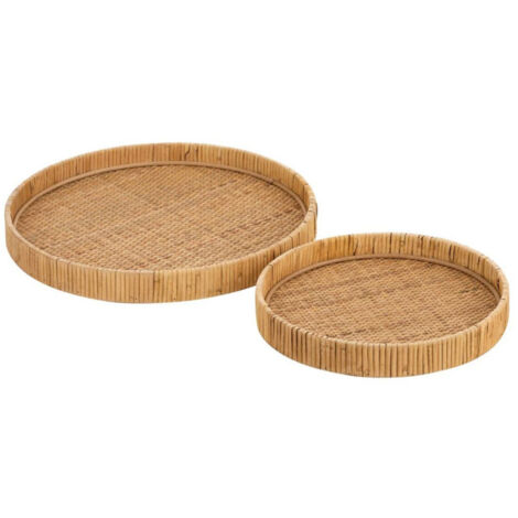 Lot de 2 Plateaux Déco "Rond Rotin" 40cm Naturel
