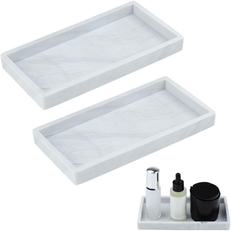 Lot de 2 plateaux décoratifs en silicone blanc pour salle de bain - Pour savon, serviette, parfum, bougies - 20 x 10 cm