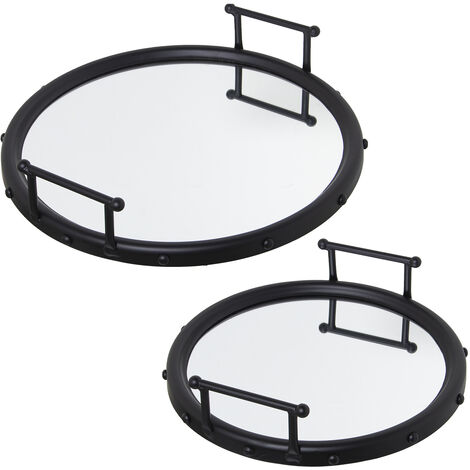 Lot de 2 Plateaux Miroir Métal Noir °47X9 Cm +°40X9 Cm,Int:°41/°33