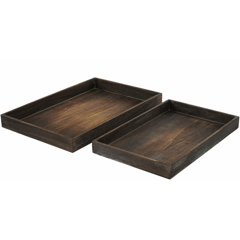Lot de 2 plateaux petit-déjeuner en bois plateau décoratif design vintage marron vieilli 040002973