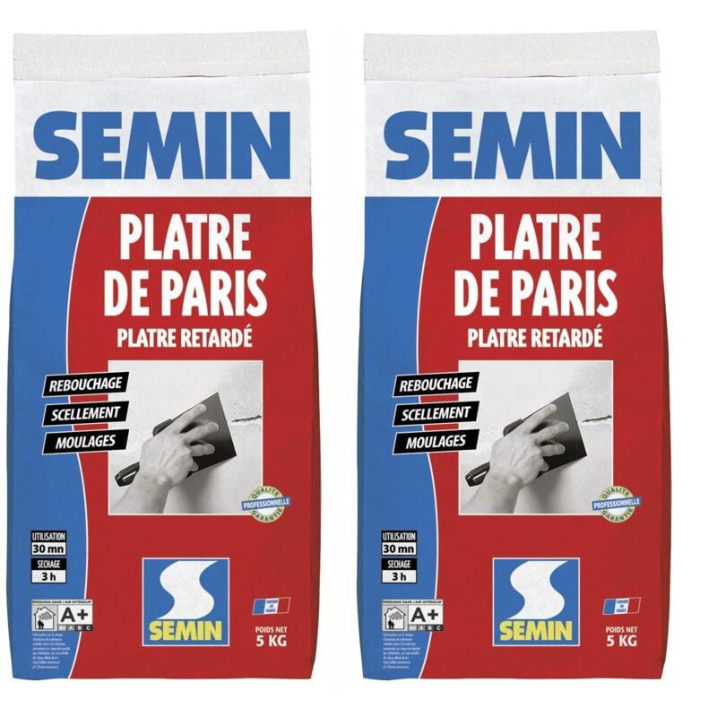Lot de 2 pâtre de Paris pour moulages, scellements et rebouchage Semin intérieur - sac de 5 kg