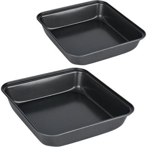 Lot de 2 plats à gratin carrés, carrés, en acier inoxydable, avec revêtement antiadhésif, peuvent également être utilisés comme plat à lasagnes, rôtissoire ou plaque à gâteau, facile à nettoyer