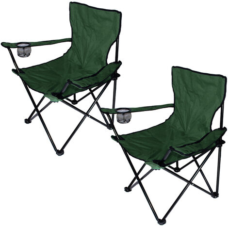 Lot de 2 Pliante Chaise De Camp Siège Pliant et Portable jardin Portable président de pêche pliante président plage Avec Porte-Boisson Sac-Vert