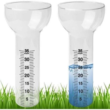 Lot de 2 pluviomètres en verre de rechange pour les mesures de 1 à 35 mm, en verre, jauge de pluie, en forme d'entonnoir pour affichage de l'eau de jardin en plein air pour la pluie
