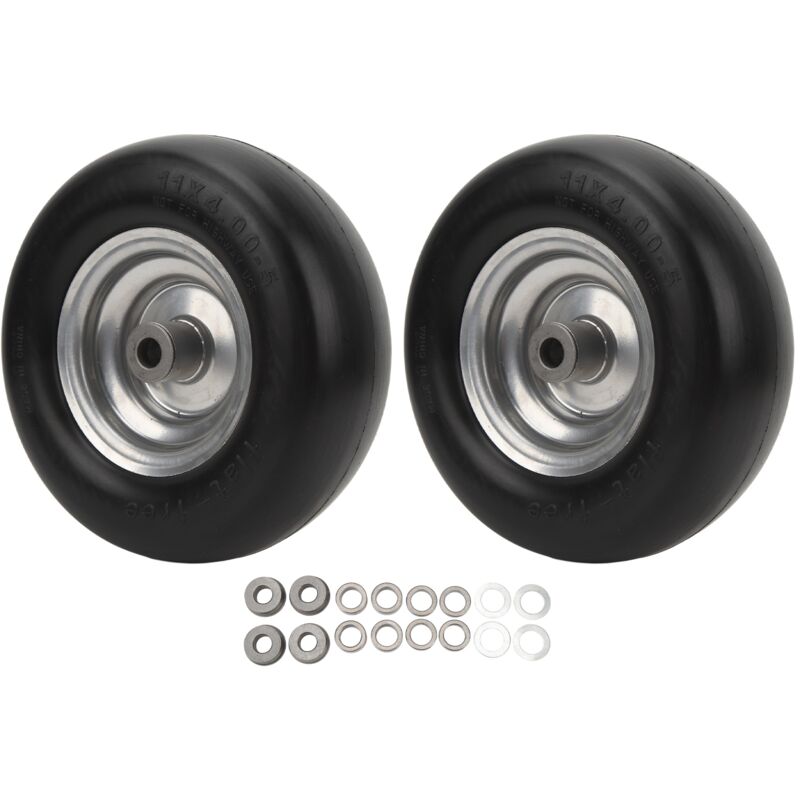 Lot de 2 pneus plats pour tondeuse à gazon avec jante en acier pour tondeuse à gazon commerciale 28 cm de diamètre et 10 cm de largeur