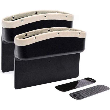 Lot de 2 pochettes de rangement pour siège auto en cuir PU, combleur d'espace entre les sièges, boîte de rangement latérale pour console centrale - Beige