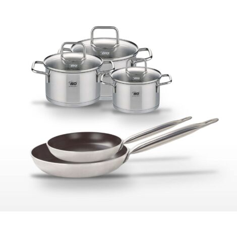 Lot de 2 Poêles 24/28 cm avec revêtement céramique sans PFAS & 3 Faitouts 12/14/16 cm Elo Bistro Line Citrin