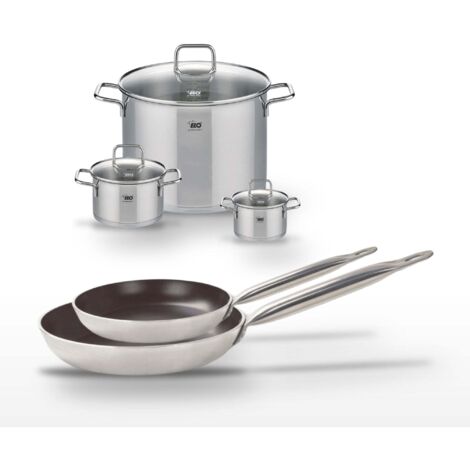 Lot de 2 Poêles 24/28 cm avec revêtement céramique sans PFAS et 3 Faitouts 12/16/26 cm Elo Bistro Line Citrin