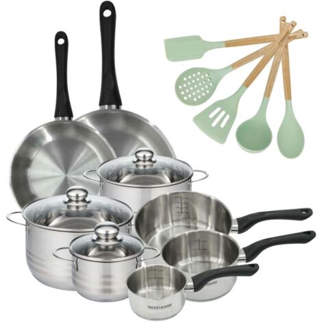 Lot de 2 Poêles 24/28cm, 3 Faitouts 16/20/24cm & 3 Casseroles 12/16/20cm Fackelmann Geneva et 5 Ustensiles Océan