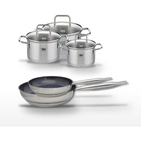 Lot de 2 Poêles 24/28cm & 3 Faitouts Elo Profi Therm Platinum