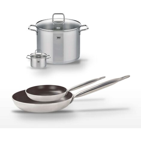 Lot de 2 Poêles 24/32 cm avec revêtement céramique sans PFAS et 2 Faitouts 12/26 cm Elo Bistro Line Citrin