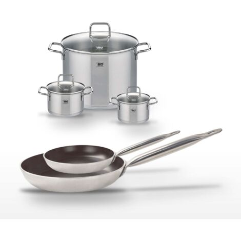 Lot de 2 Poêles 24/32cm avec revêtement céramique sans PFAS & 3 Faitouts 14/16/26cm Elo Bistro Line Citrin