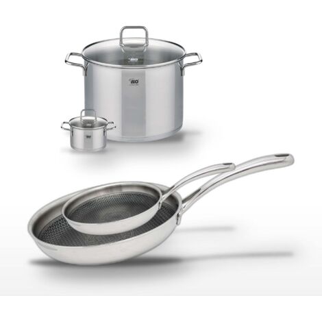 Lot de 2 Poêles en inox 24/28cm Elo Relief Evolution et 2 Faitouts Elo