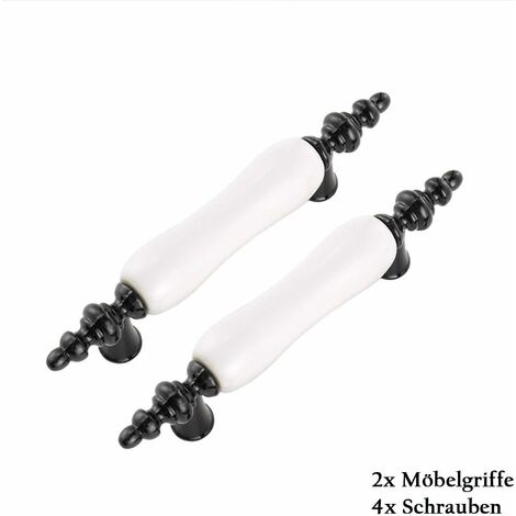 Lot de 2 Poignée de Porte en Céramique Style Moderne avec Vis pour Armoir Placard Tirroir Entraxe 76mm (Noir et Blanc) LangRay