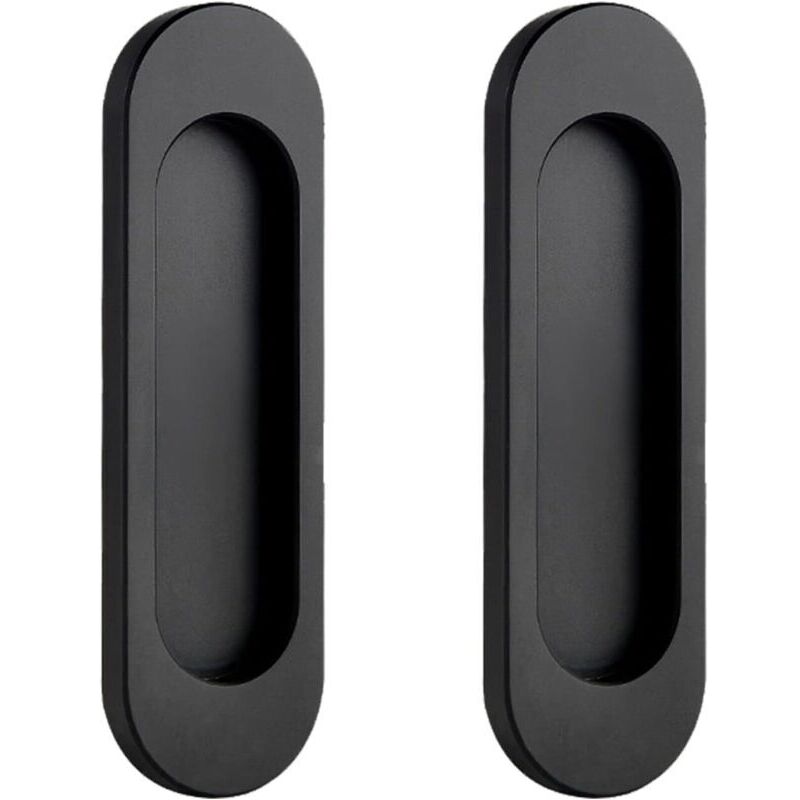 Lot de 2 Poignée de Porte Interieur Poignées Porte Coulissante Noires Ovales Auto-Aadhésives Poignée De Cuisine Sans Perçage Poignée Placard en