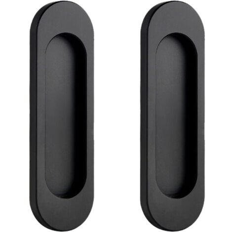 Lot de 2 Poignée de Porte Interieur Poignées Porte Coulissante Noires Ovales Auto-Aadhésives Poignée De Cuisine Sans Perçage Poignée Placard en Alliage d'aluminium Poignée Meuble Cuisine