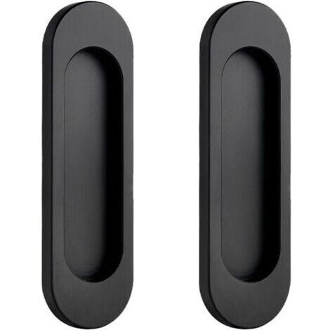 Lot de 2 Poignée de Porte Interieur Poignées Porte Coulissante Noires Ovales Auto-Aadhésives Poignée De Cuisine Sans Perçage Poignée Placard en Alliage d'aluminium Poignée Meuble Cuisine