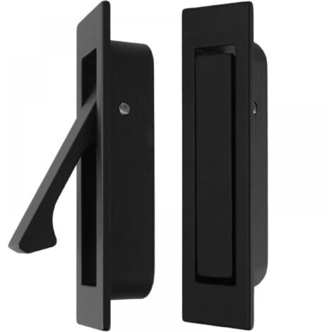 Lot de 2 Poignée De Tirage De Porte Escamotable, Poignée De Tiroir Cachée, Poignées De Porte Coulissante, Quincaillerie De Porte Encastrée Pour Porte De Placard, Porte De Grange(noir)