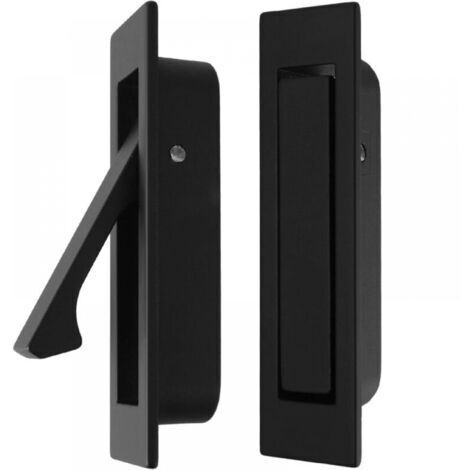Lot de 2 Poignée De Tirage De Porte Escamotable, Poignée De Tiroir Cachée, Poignées De Porte Coulissante, Quincaillerie De Porte Encastrée Pour Porte De Placard, Porte De Grange(noir)
