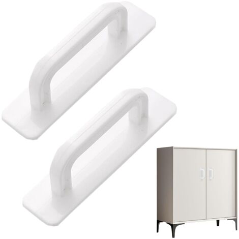 Lot de 2 poignées adhésives blanches - Poignée de porte de balcon - Extérieur - Poignée de porte de terrasse extérieure - Poignées de meubles blanches autocollantes - Pour armoires de
