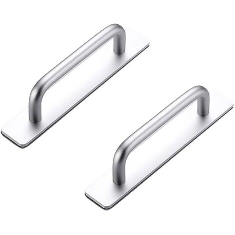 Lot de 2 poignées adhésives en aluminium pour armoire, chambre, salle de bain, cuisine (106 mm, argent)