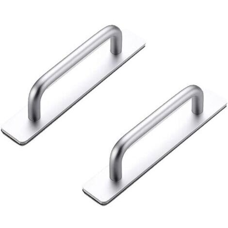 Lot de 2 poignées adhésives en aluminium pour armoire, chambre, salle de bain, cuisine (106 mm, argent)