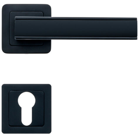 Lot de 2 poignées CHAI noir mat + 2 rosaces cylindre  noir mat - AYR