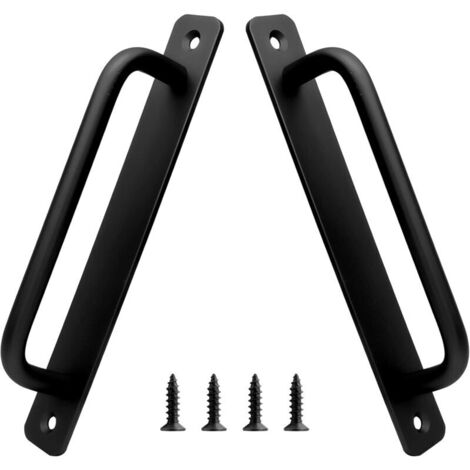 Lot de 2 poignées coulissantes en aluminium style grange, 160 mm, pour portes de placard, cuisine, salle de bain, penderie, longueur 18 cm (7,1 pouces), noir.