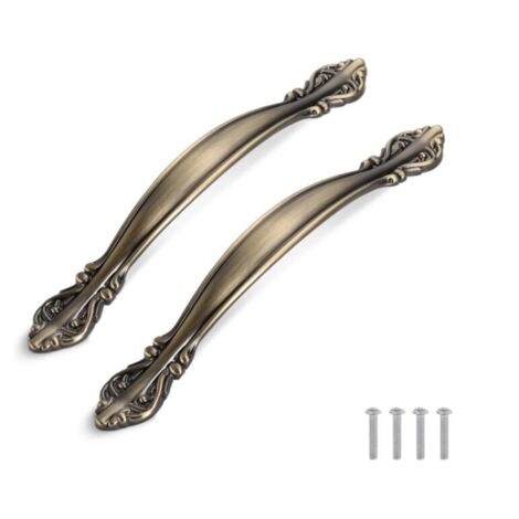 Lot de 2 poignées d’armoire vintage en forme d’arc antique - poignées de porte de meuble (128 mm de distance entre les trous) - vert bronze