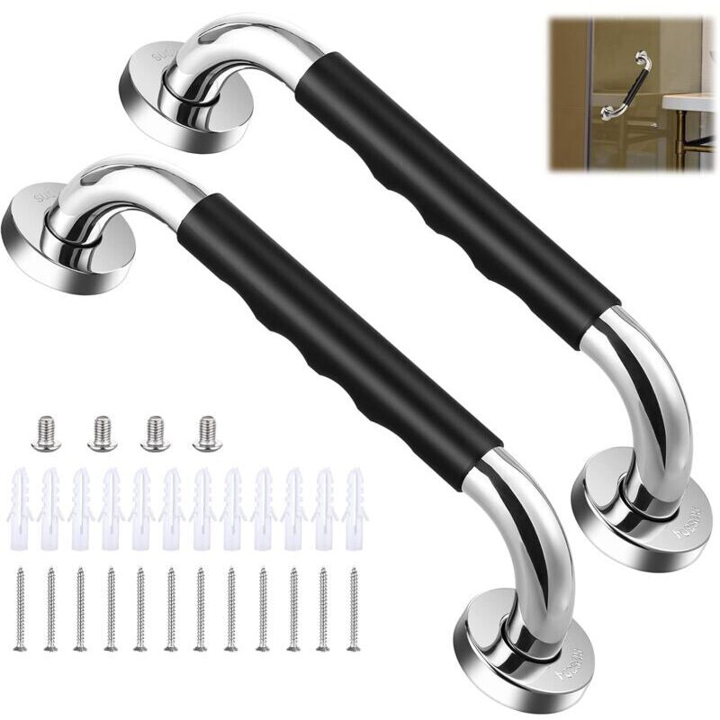 Lot de 2 poignées de baignoire, barre d'appui antidérapante pour salle de bain de 33 cm, barre d'appui murale en acier inoxydable, poignée de douche
