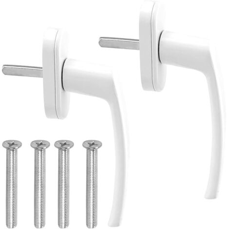Lot de 2 Poignées de Fenêtre Blanches en Aluminium sans Clé, Sécurité Interrupteur facile, Longueur de Tige 35mm, Idéal pour Fenêtres, Portes Balcon et Maison