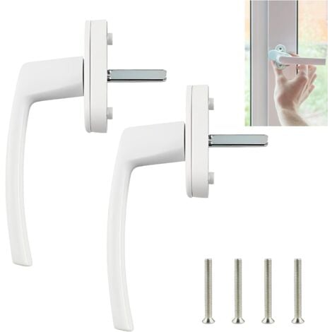 Lot de 2 poignées de fenêtre en acier en plastique, serrure de fenêtre coulissante, poignée de porte de balcon avec 4 vis, poignée tournante et pour toutes les portes et fenêtres courantes (blanc) -DP