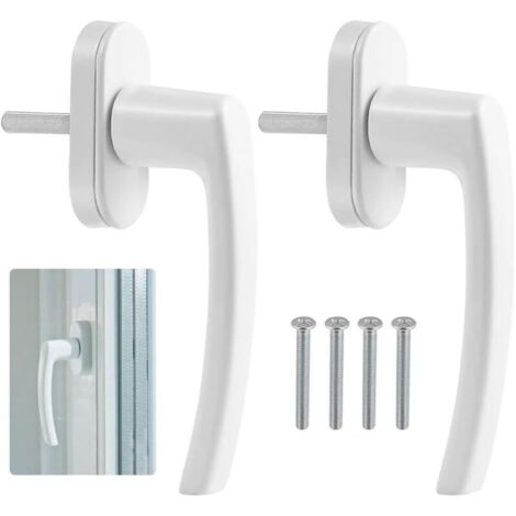 Lot de 2 poignées de fenêtre en acier en plastique, serrure de fenêtre coulissante, poignée de porte de balcon avec 4 vis, s'adapte à toutes les portes et fenêtres de balcon courantes (blanc)