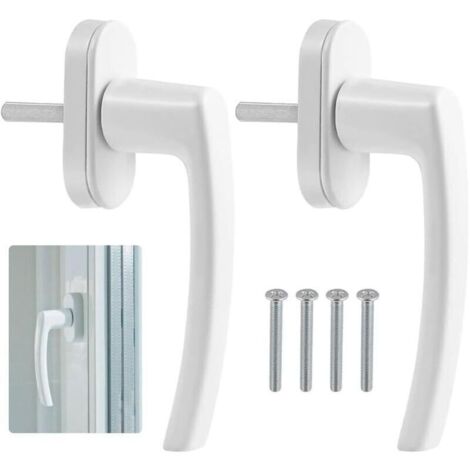 Lot de 2 poignées de fenêtre en acier en plastique, serrure de fenêtre coulissante, poignée de porte de balcon avec 4 vis, s'adapte à toutes les portes et fenêtres de balcon courantes (blanc)