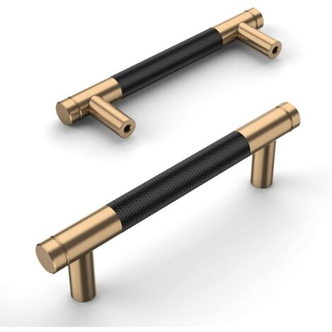 Lot de 2 poignées de meuble de cuisine en alliage d'aluminium noir et doré, distance entre les trous de 96 mm, avec vis, adaptées aux tiroirs de bureau