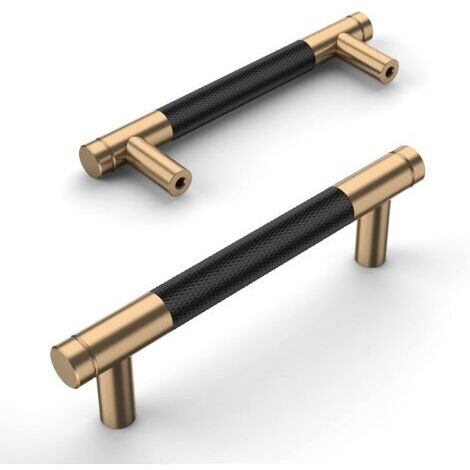 Lot de 2 poignées de meuble de cuisine en alliage d'aluminium noir et doré, distance entre les trous de 96 mm, avec vis, adaptées aux tiroirs de bureau