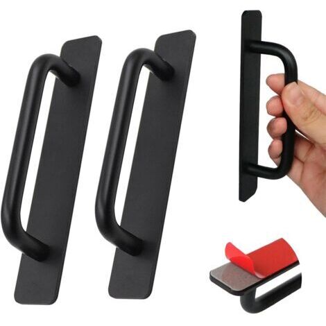 Lot de 2 poignées de meubles autocollantes, poignées d'armoire noires, sans perçage, poignées de porte de grange (180 mm)