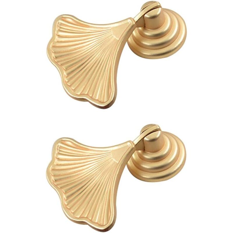 Lot de 2 poignées de meubles dorées en forme de feuille de ginkgo pour cuisine, salle de bain, armoire, porte, tiroir