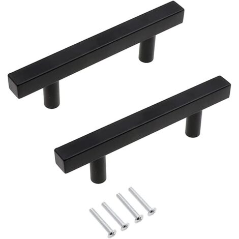 Lot de 2 poignées de placard de cuisine noires mates en acier inoxydable, style moderne et simple, 96 mm