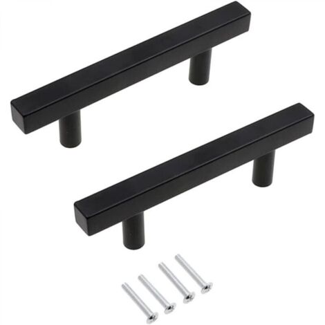 Lot de 2 poignées de placard de cuisine noires mates en acier inoxydable, style moderne et simple, 96 mm