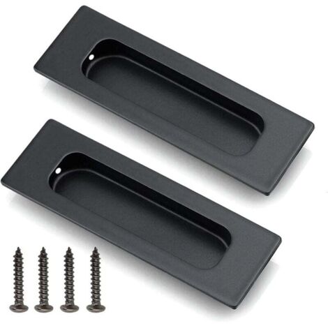 Lot de 2 poignées de porte coulissante encastrées en acier inoxydable – Poignée cachée – Poignées encastrées – Avec vis de montage – Pour portes coulissantes, armoires, tiroirs – Noir
