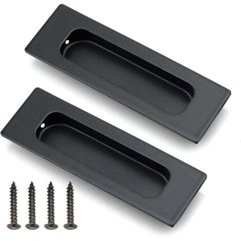 Lot de 2 poignées de porte coulissante encastrées en acier inoxydable – Poignée cachée – Poignées encastrées – Avec vis de montage – Pour portes coulissantes, armoires, tiroirs – Noir-Crezuo