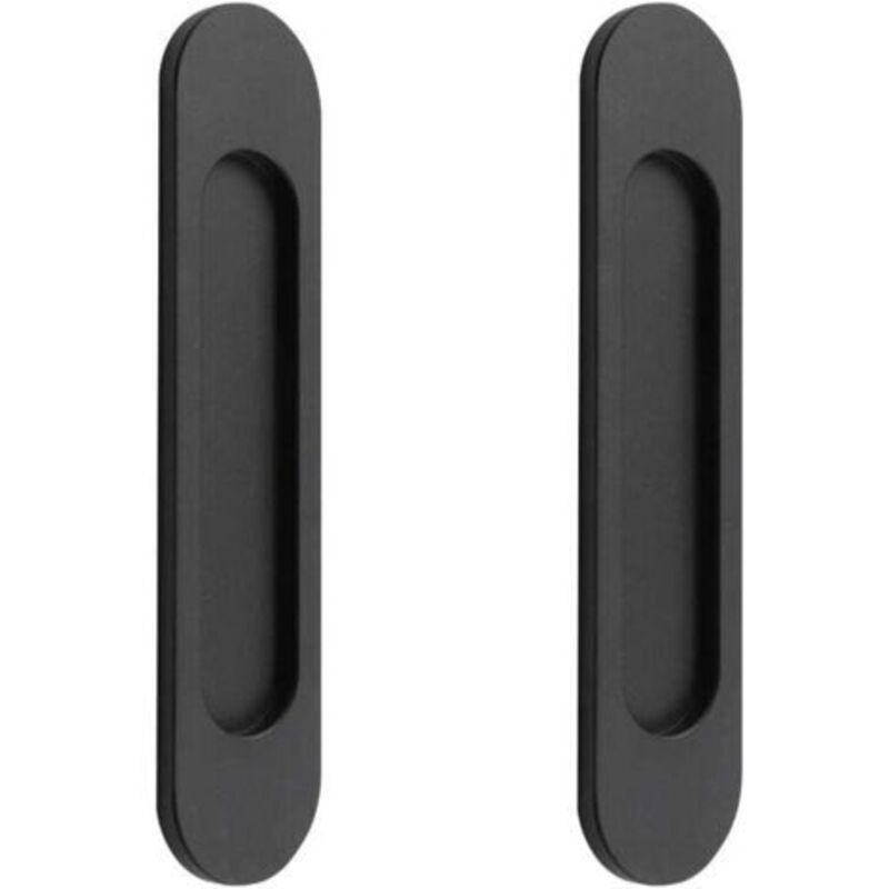 Jalleria - Lot de 2 poignées de porte coulissante ovales autocollantes en alliage d'aluminium noir mat sans perforation pour portes coulissantes,