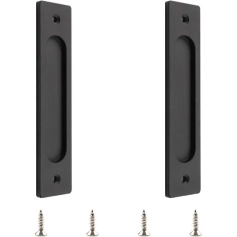 Lot de 2 poignées de porte coulissante rectangulaires encastrées en alliage d'aluminium avec vis de montage pour porte de grange coulissante - Noir mat - 18 cm