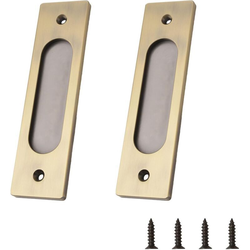 Lot de 2 poignées de porte coulissante rectangulaires encastrées en alliage d'aluminium bronze avec vis de montage pour porte de grange coulissante