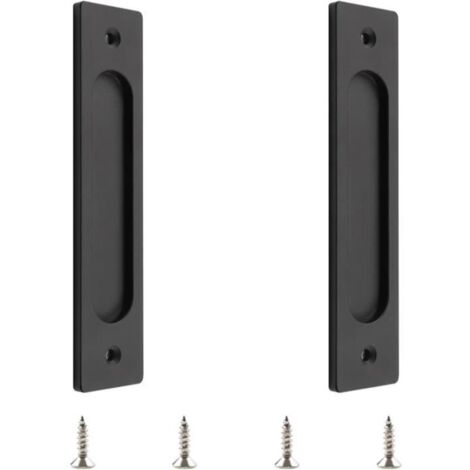 Lot de 2 poignées de porte coulissante rectangulaires encastrées, pour porte de grange coulissante - Noir mat - 18 cm