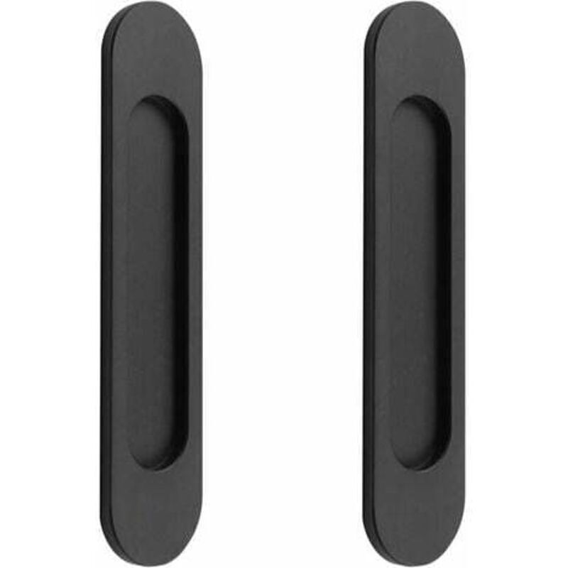 Lot de 2 poignées de porte coulissantes ovales auto-adhésives en alliage d'aluminium noir mat sans perforation pour portes coulissantes de grange,