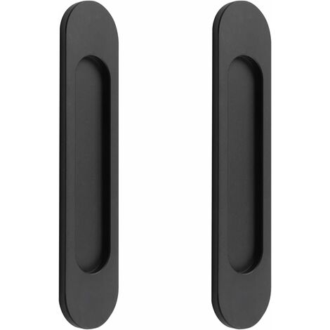 Lot de 2 poignées de porte coulissantes ovales auto-adhésives en alliage d'aluminium noir mat sans perforation pour portes coulissantes de grange, fenêtres, armoires