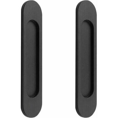Lot de 2 poignées de porte coulissantes ovales auto-adhésives en alliage d'aluminium noir mat sans perforation pour portes coulissantes de grange, fenêtres, armoires