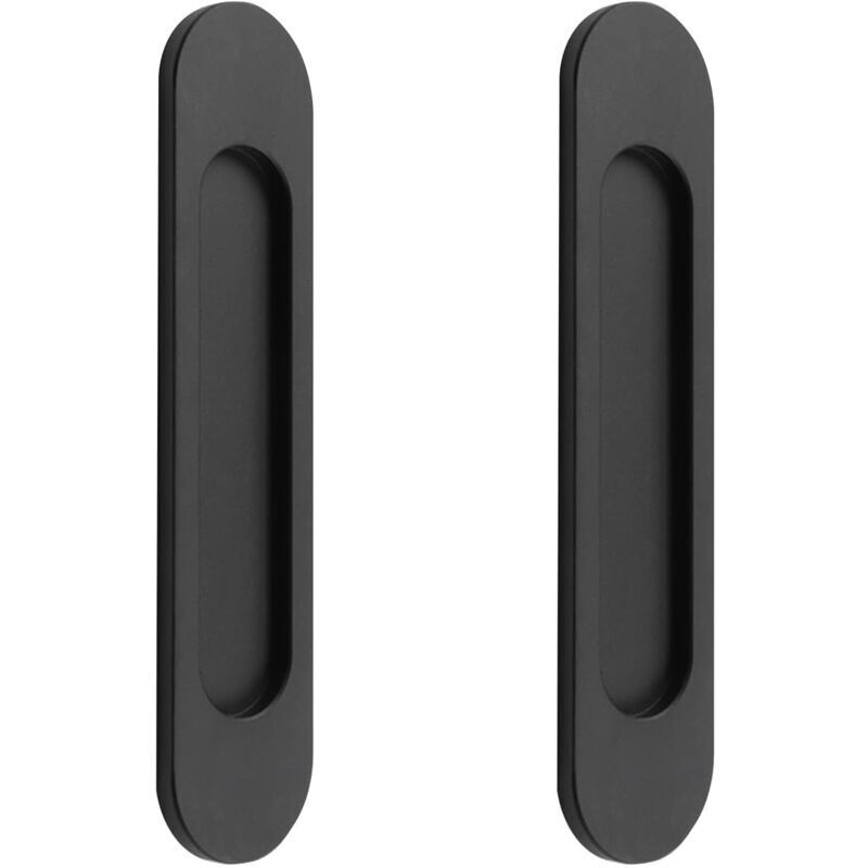 Lot de 2 poignées de porte coulissantes ovales auto-adhésives en alliage d'aluminium noir sans perforation pour portes coulissantes, fenêtres